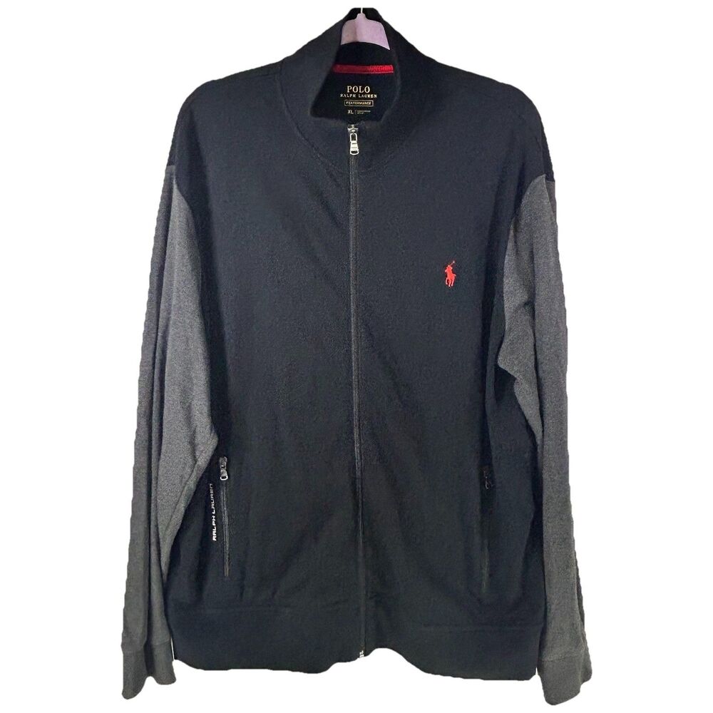 Polo Ralph Lauren Size XL Black Red Gray PERFORMANCE Warm Up Jacket Full Zip
